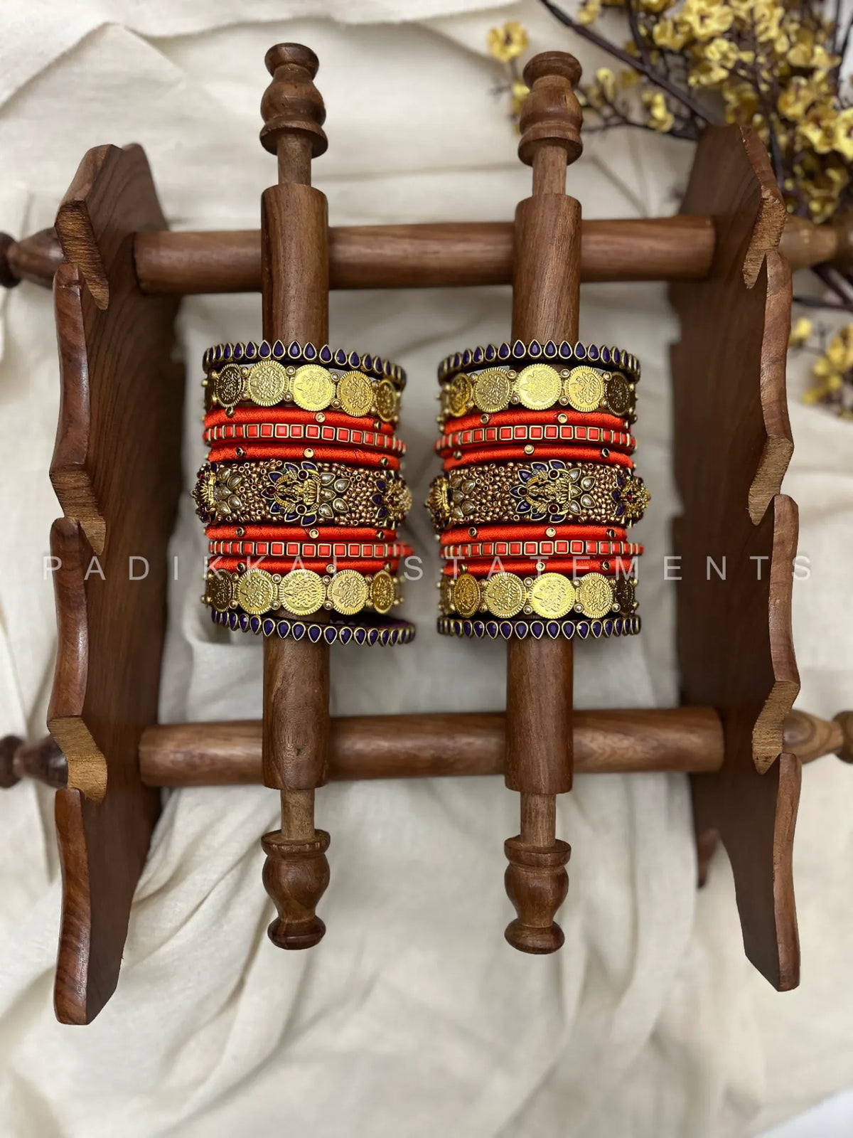 Agni Neelam Lakshmi Kundan Bangles – Bright Orange and Indigo Blue