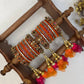 Leela Mayura Latkan Kundan Bangle Set – Saffron Orange, Rani Pink and Antique Gold