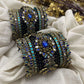 Chola Neelam Lotus Crown Kundan Bangles – Royal Blue and Peacock Blue – image 2