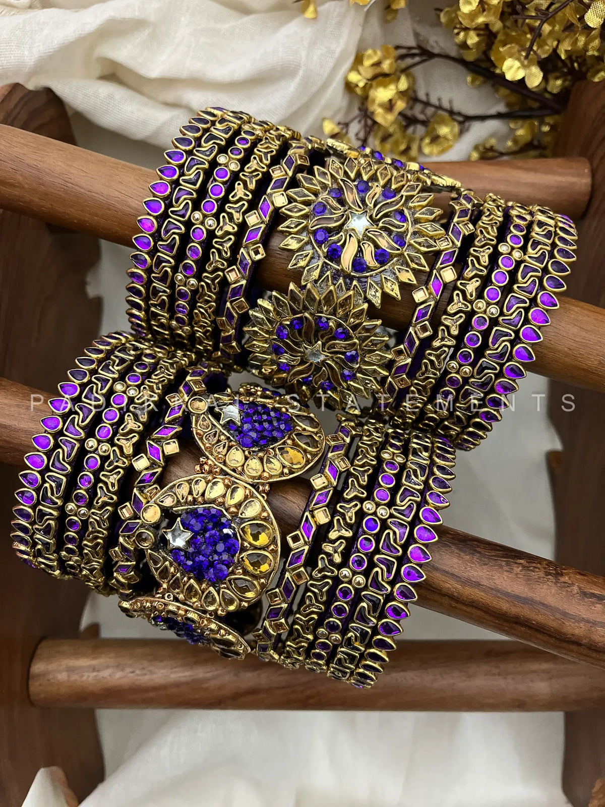 Chandra Surya Aura Bridal Kundan Set - Royal Purple and Antique Gold