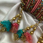Leela Mayura Latkan Kundan Bangle Set – Rose Pink, Turquoise Blue and Antique Gold – image 5
