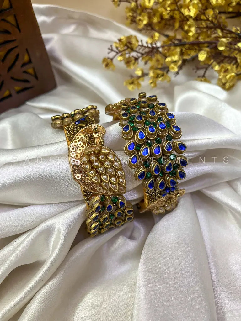 Pakshiraj Peacock Kundan Bangles – Dark Blue, Dark Green & Gold – image 3