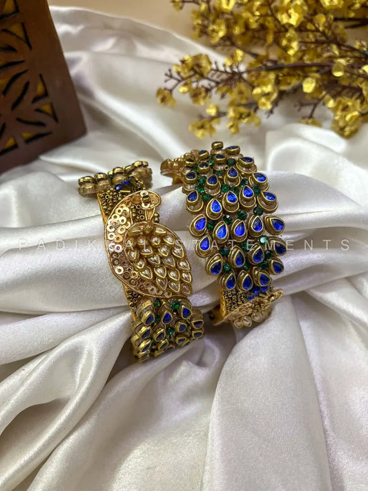 Pakshiraj Peacock Kundan Bangles – Dark Blue, Dark Green & Gold – image 3