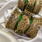Pakshiraj Peacock Kundan Bangles – Dark Blue, Dark Green & Gold