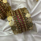 Royal Lakshmi Coin Bangle Set – Rani Pink and Dark Green