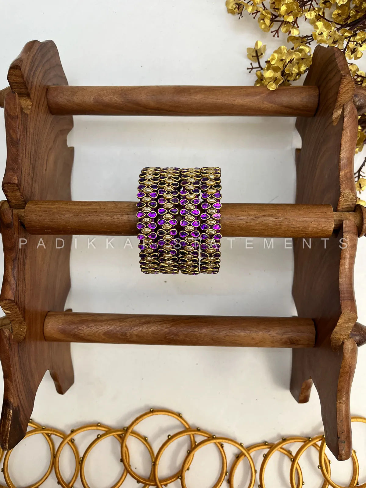 Shree Valli Kundan Bridal Set – Purple, Parrot Green and Gold – image 3
