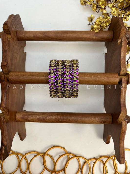 Shree Valli Kundan Bridal Set – Purple, Parrot Green and Gold – image 3