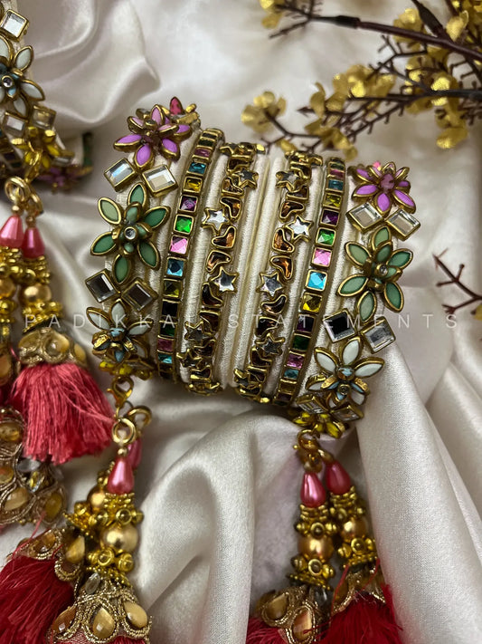 Ivory White Kundan Bangles for Bride |  Pastel Mela