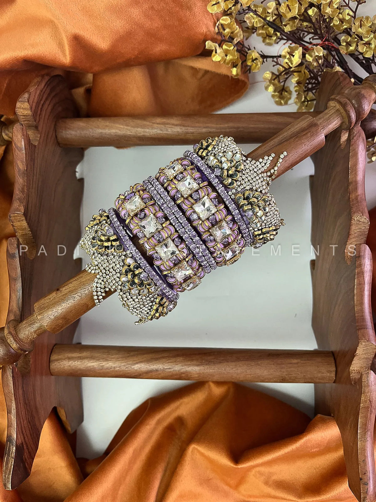 Aabha Lilac Kundan Bangle Set – Lavender Lilac, Mirror White and Antique Gold – image 2