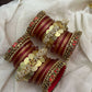 Varnika Lotus Coin Bridal Kundan Bangle Set – Ruby Red, Copper Gold & Antique Gold – image 3