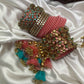 Leela Mayura Latkan Kundan Bangle Set – Rose Pink, Turquoise Blue and Antique Gold – image 4