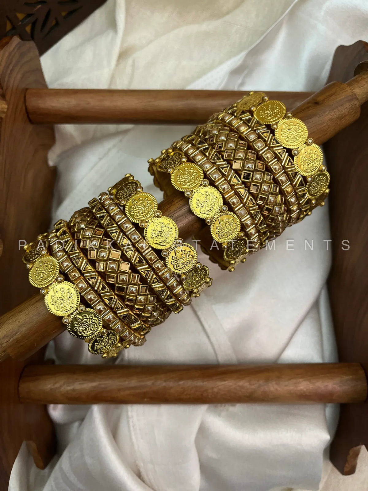 Royal Lakshmi Bridal Kundan Bangles – Pearl Gold and Mirror Gold