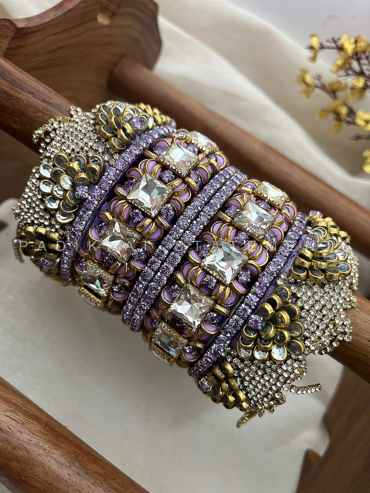 Aabha Lilac Kundan Bangle Set – Lavender Lilac, Mirror White and Antique Gold