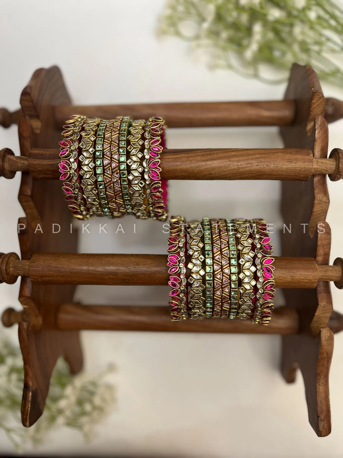 Thamarai Padmika Festive Kundan Bangle Set – Rani Pink, Mint Green, Baby Pink & Antique Gold – image 2