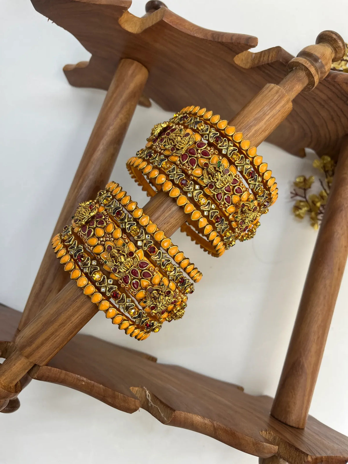 Antique Surya Kundan Bangle Set | Bride – Mango Yellow & Maroon