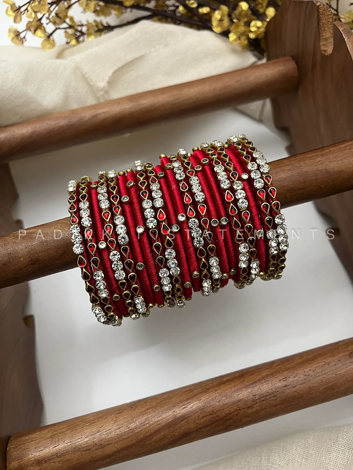 Thulir Kundan Bangle Set – Ruby Red, Mirror White and Antique Gold