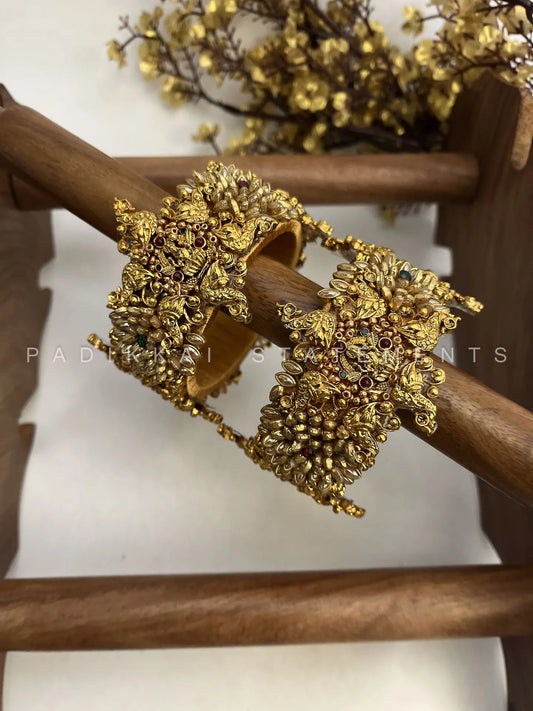 Swarnamayuri Festive Kundan Bangles – Gold, Deep Green and Ruby Red – image 3