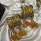 Aarohi Malar Festive Kundan Bangle Set – Saffron Yellow, Orange & Antique Gold – image 3