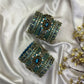 Chola Neelam Lotus Crown Kundan Bangles – Peacock Blue, Sea Green and Mint Green – image 2