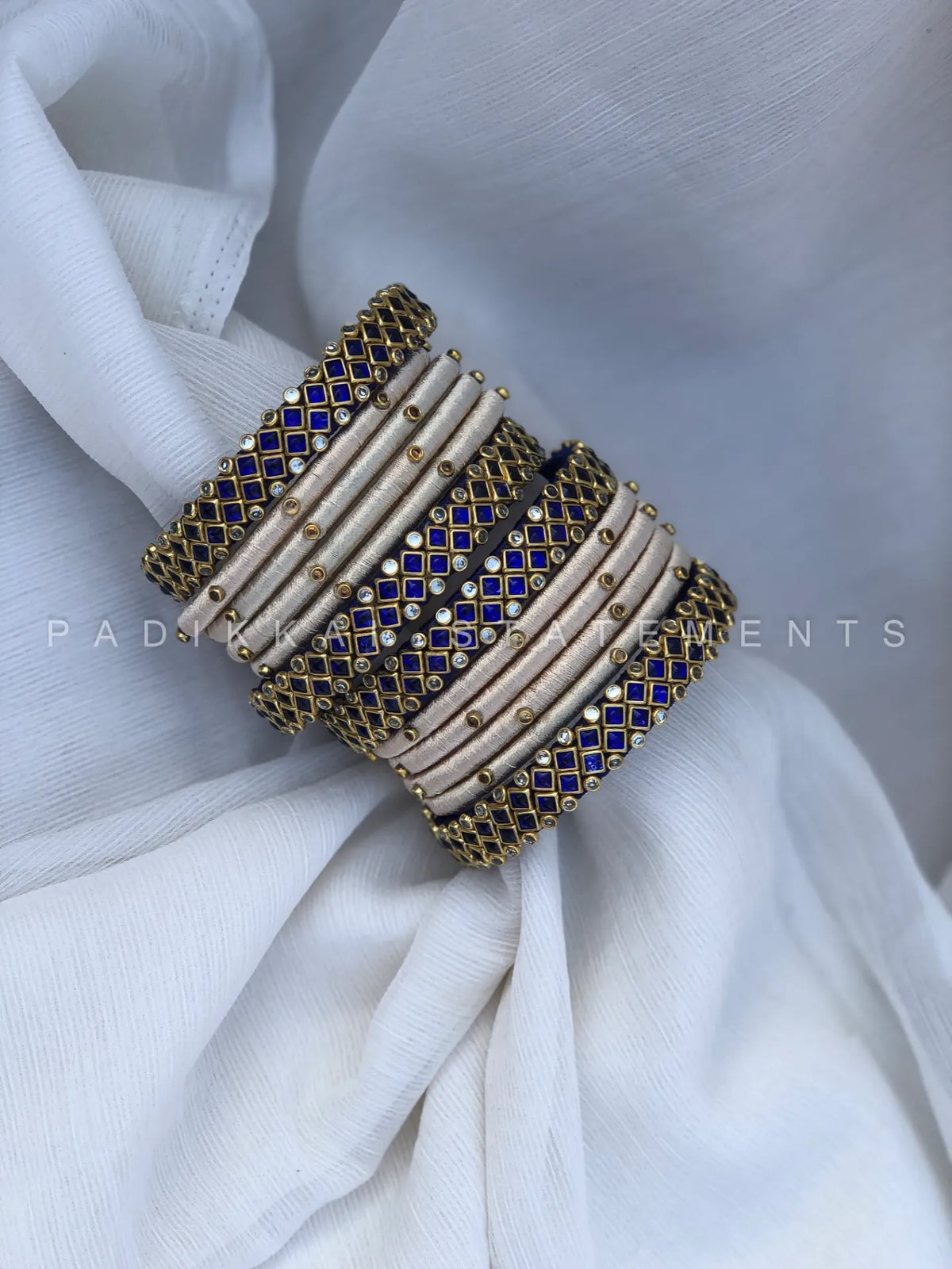 Chandrika Neelam Festive Kundan Bangles – Royal Blue, Ivory and Gold