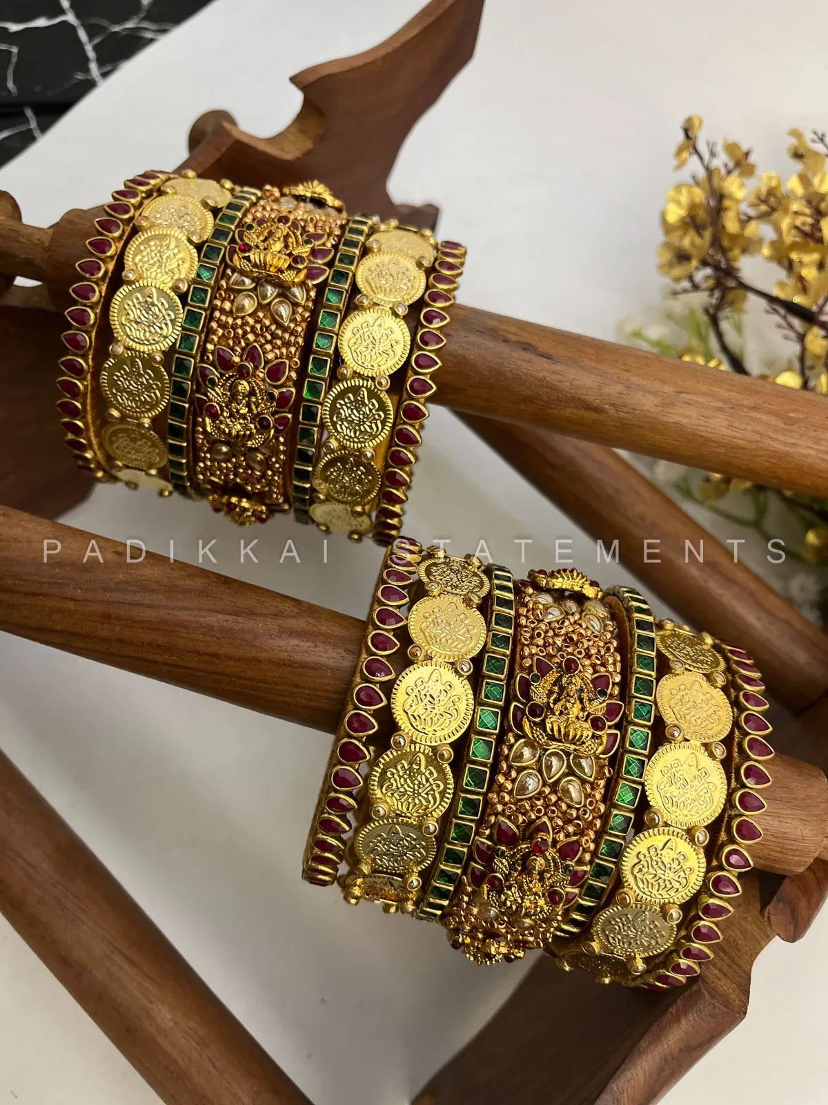 Rajalakshmi Kundan Bangles – Burgundy, Dark Green and Gold