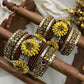 Sunflora Bloom Bridal Kundan Bangle Set – Yellow, Cocoa Brown & Antique Gold