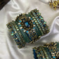 Chola Neelam Lotus Crown Kundan Bangles – Peacock Blue, Sea Green and Mint Green – image 3