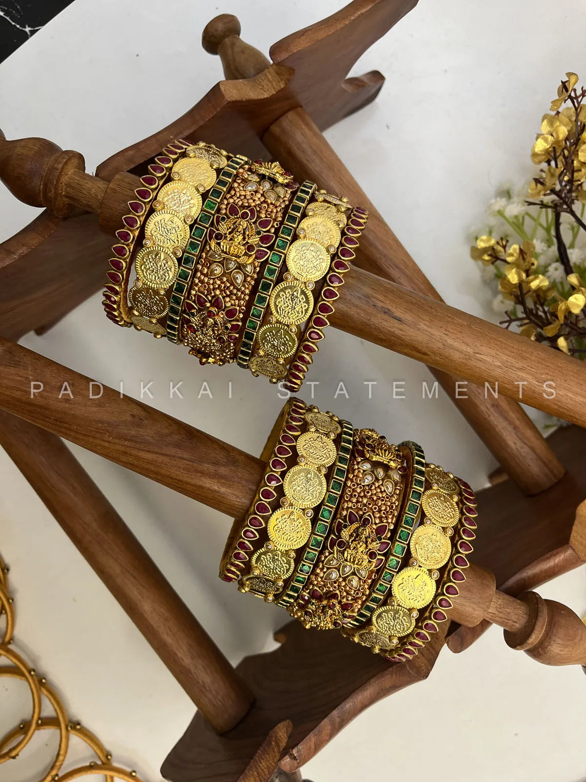 Rajalakshmi Kundan Bangles – Burgundy, Dark Green and Gold – image 3