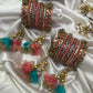 Leela Mayura Latkan Kundan Bangle Set – Rose Pink, Turquoise Blue and Antique Gold