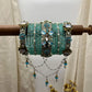 Nila Rani Pearl Chain Bridal Kundan Bangles – Icy Blue & Pearl White – image 2