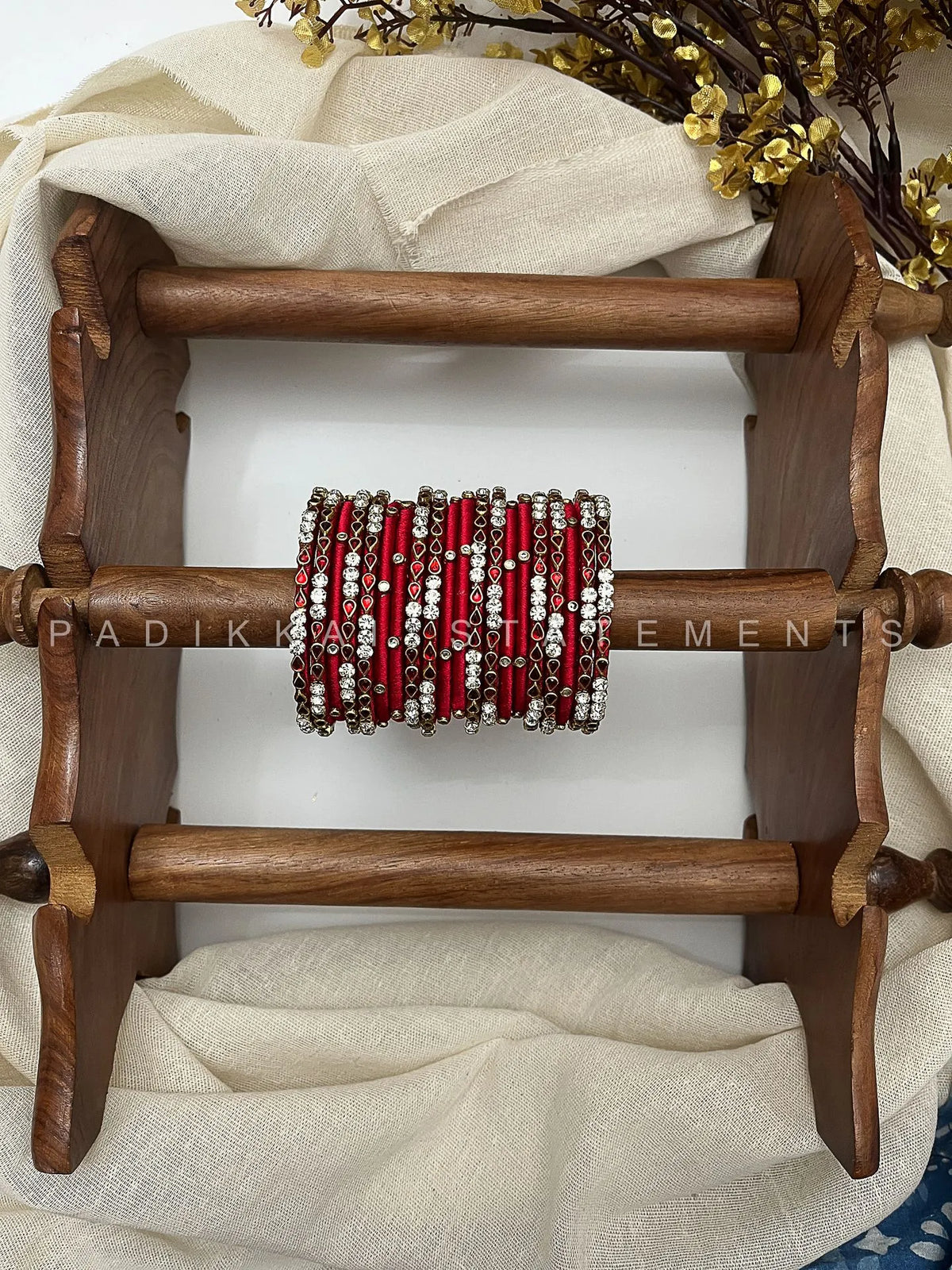 Thulir Kundan Bangle Set – Ruby Red, Mirror White and Antique Gold – image 2
