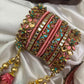 Leela Mayura Latkan Kundan Bangle Set – Rose Pink, Turquoise Blue and Antique Gold – image 7
