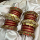 Varnika Lotus Coin Bridal Kundan Bangle Set – Ruby Red, Copper Gold & Antique Gold
