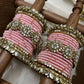Madhurima Pushpa Kundan Bangle Set – Pastel Pink, Mirror White & Antique Gold – image 2