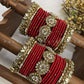 Madhurima Pushpa Kundan Bangle Set – Crimson Red, Mirror White & Antique Gold – image 2
