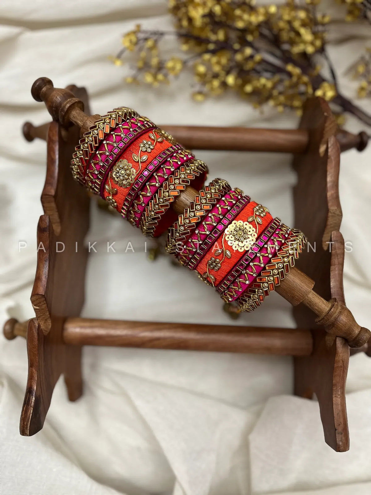 Rajputana Chakra Bloom Kundan Bridal Set – Orange and Rani Pink