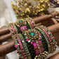 Chola Ilavarasi Lotus Crown Kundan Bangles – Rani Pink and Bottle Green – image 2