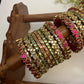 Thamarai Padmika Festive Kundan Bangle Set – Rani Pink, Mint Green, Baby Pink & Antique Gold