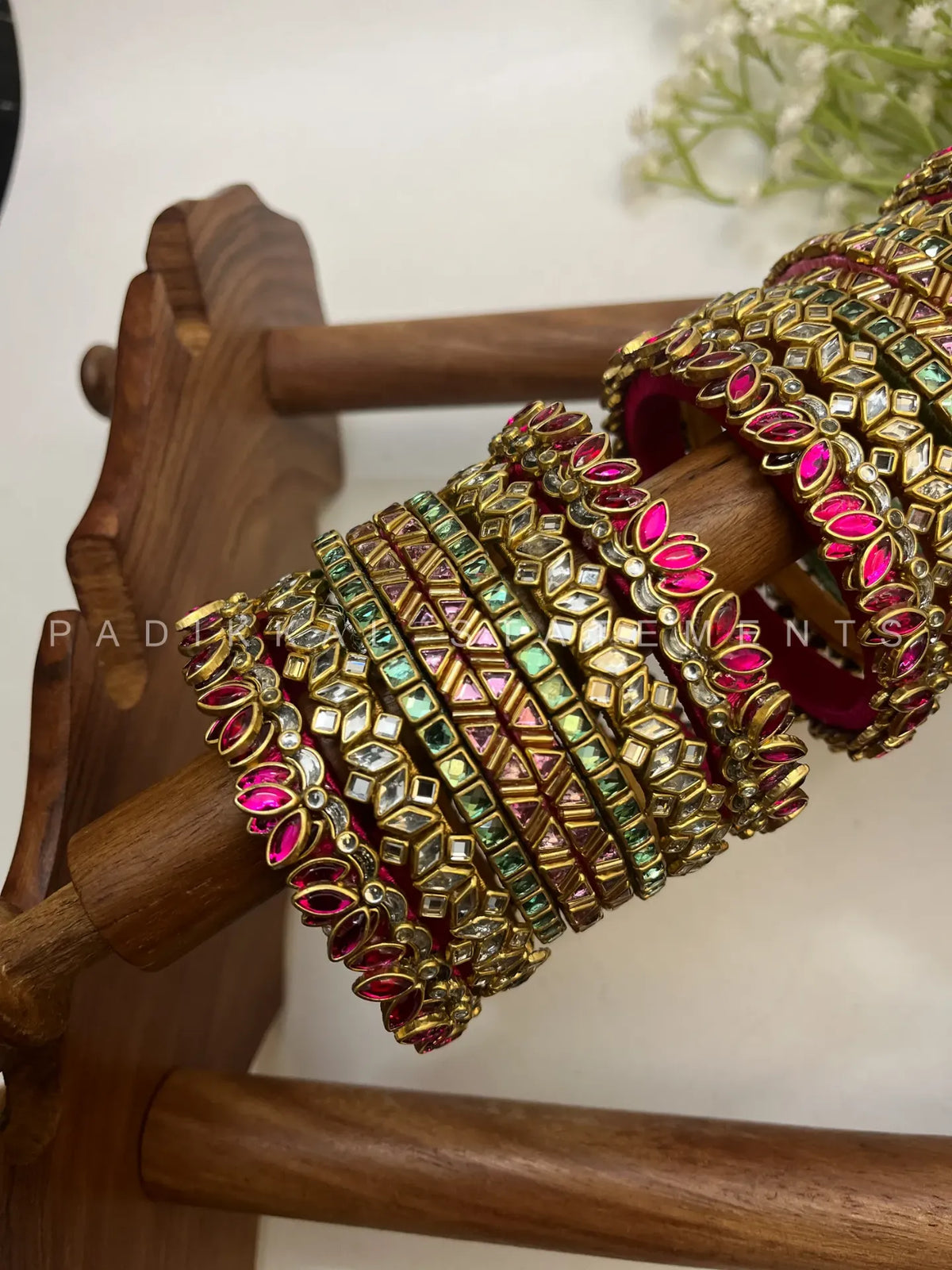 Thamarai Padmika Festive Kundan Bangle Set – Rani Pink, Mint Green, Baby Pink & Antique Gold