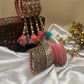 Leela Mayura Latkan Kundan Bangle Set – Rose Pink, Turquoise Blue and Antique Gold – image 2