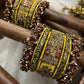 Radha Krishna Sandhya Kundan Bangle Set – Maroon, Mustard Yellow & Antique Gold – image 2