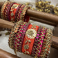 Rajputana Chakra Bloom Kundan Bridal Set – Orange and Rani Pink – image 2