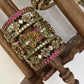 Mayura Varnam Bridal Kundan Bangles – Rani Pink, Mint Green and Gold – image 2