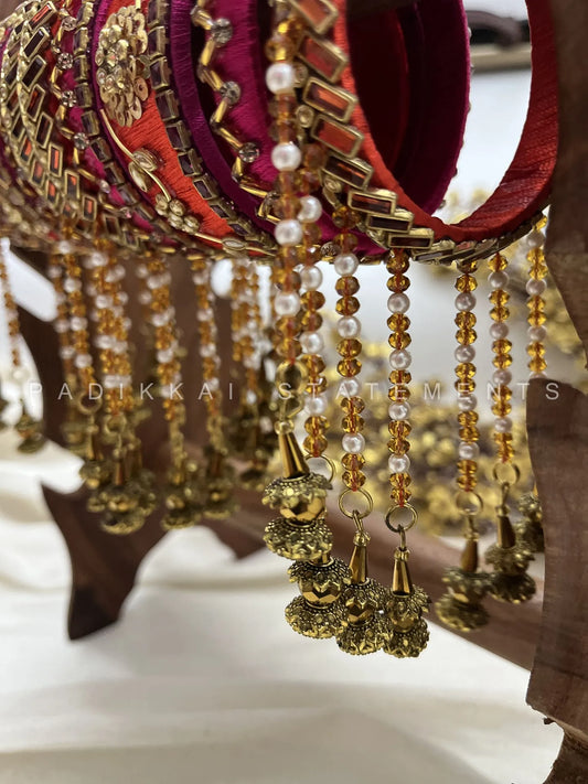 Rajputana Chakra Bloom Kundan Bridal Set – Orange and Rani Pink – image 3