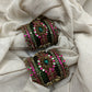 Chola Ilavarasi Lotus Crown Kundan Bangles – Rani Pink and Bottle Green