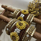 Sunflora Bloom Bridal Kundan Bangle Set – Yellow, Cocoa Brown & Antique Gold – image 2