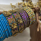 Antique Padmaraga Lakshmi Kundan Bangle Set – Peacock Blue, Royal Purple & Antique Gold – image 3