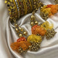 Aarohi Malar Festive Kundan Bangle Set – Saffron Yellow, Orange & Antique Gold – image 2