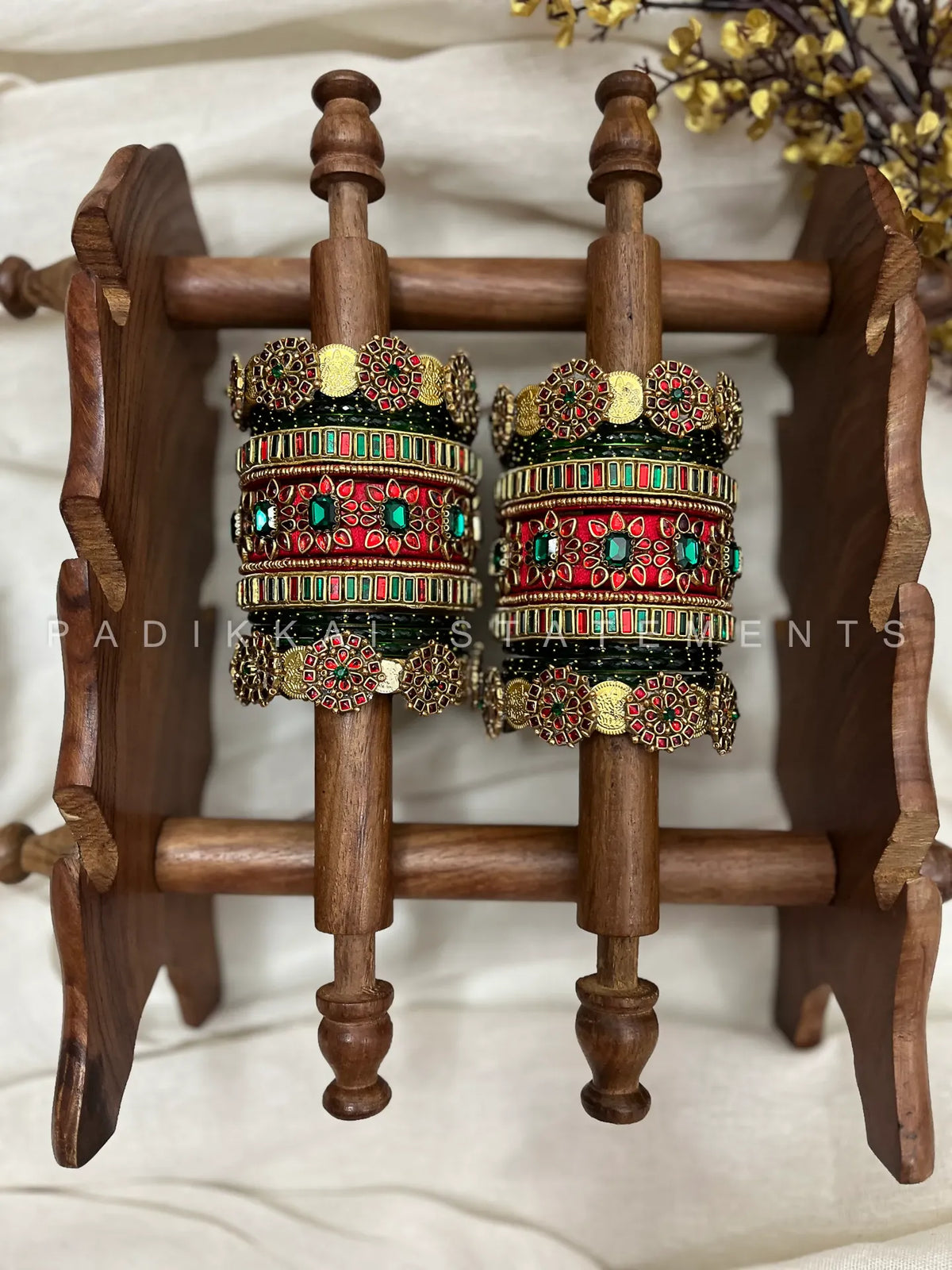 Varalakshmi Ruby Kemp Traditional Kundan Bangle Set – Ruby Red and Emerald Green