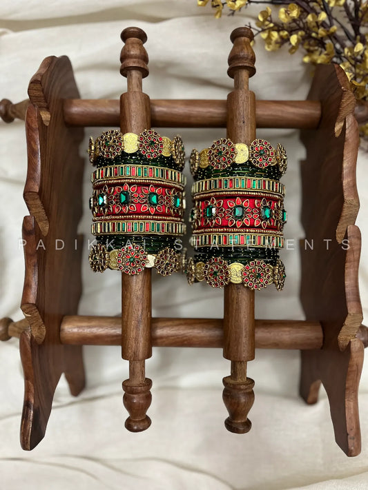 Varalakshmi Ruby Kemp Traditional Kundan Bangle Set – Ruby Red and Emerald Green